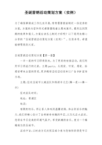 圣诞营销活动策划方案（实例）