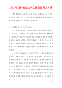 2023年煤矿安全生产工作总结范文5篇