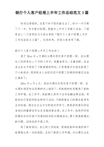 银行个人客户经理上半年工作总结范文3篇