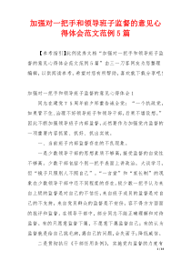 加强对一把手和领导班子监督的意见心得体会范文范例5篇