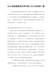 2023医院康复理疗师年度工作计划范例3篇
