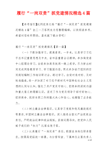 履行“一岗双责”抓党建情况精选4篇