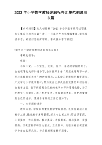 2023年小学数学教师述职报告汇集范例通用3篇
