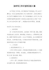 如何写工作计划和目标5篇