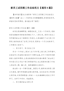 新员工试用期工作总结范文【通用8篇】