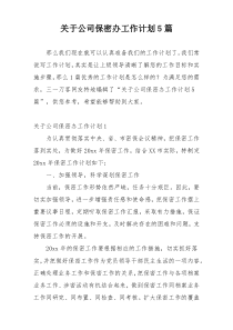 关于公司保密办工作计划5篇