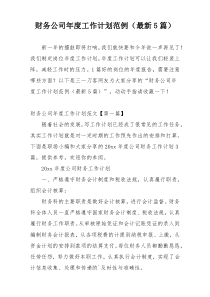 财务公司年度工作计划范例（最新5篇）