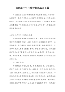 大班班主任工作计划怎么写5篇