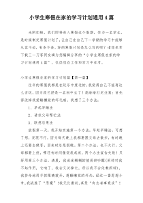 小学生寒假在家的学习计划通用4篇