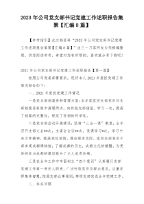 2023年公司党支部书记党建工作述职报告集聚【汇编8篇】