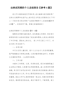 出纳试用期的个人总结报告【参考4篇】