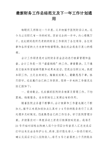最新财务工作总结范文及下一年工作计划通用