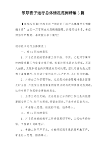 领导班子运行总体情况范例精编3篇