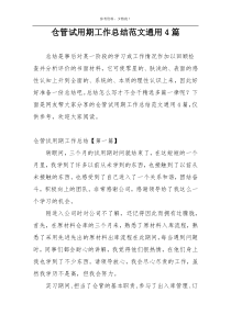 仓管试用期工作总结范文通用4篇