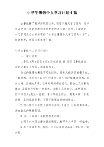小学生暑假个人学习计划4篇