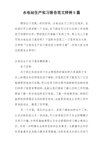水电站生产实习报告范文样例5篇