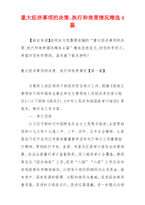 重大经济事项的决策、执行和效果情况精选4篇