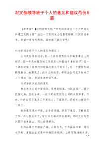 对支部领导班子个人的意见和建议范例5篇