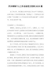 汽车销售个人工作总结范文范例20235篇