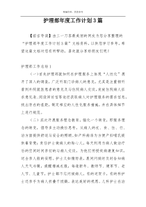 护理部年度工作计划3篇