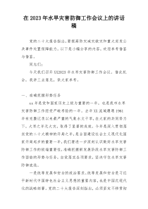 在2023年水旱灾害防御工作会议上的讲话稿