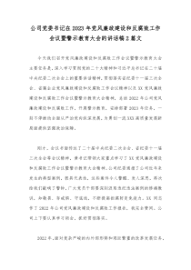 公司党委书记在2023年党风廉政建设和反腐败工作会议暨警示教育大会的讲话稿2篇文