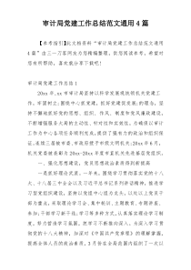 审计局党建工作总结范文通用4篇