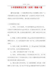 小米营销策划方案（实例）精编5篇