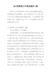 会计股管理工作规划通用5篇