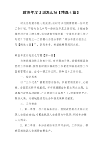 政协年度计划怎么写【精选4篇】