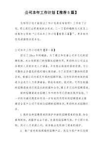 公司本年工作计划【推荐5篇】