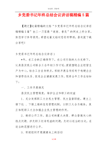 乡党委书记年终总结会议讲话稿精编5篇