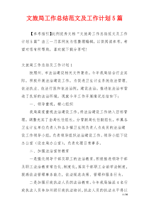 文旅局工作总结范文及工作计划5篇
