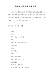 公司劳动合同【汇编5篇】
