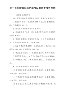 关于工作绩效目标完成情况的自查报告范例