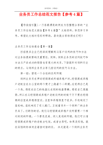 业务员工作总结范文报告【参考4篇】