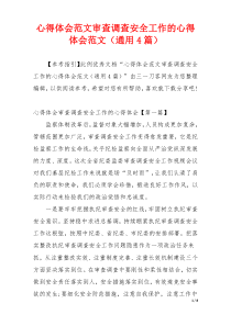 心得体会范文审查调查安全工作的心得体会范文（通用4篇）