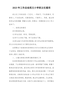 2023年工作总结范文小学班主任通用