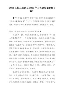 2023工作总结范文2023年工作计划【最新8篇】
