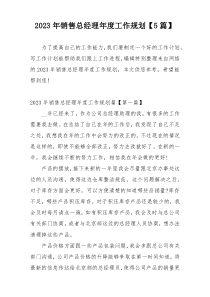 2023年销售总经理年度工作规划【5篇】
