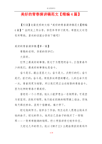 美好的青春演讲稿范文【精编4篇】