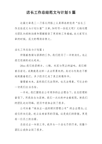 店长工作总结范文与计划5篇