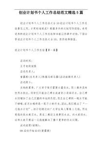 创业计划书个人工作总结范文精选5篇