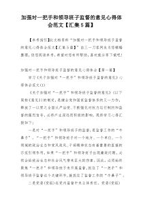 加强对一把手和领导班子监督的意见心得体会范文【汇集5篇】