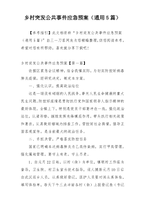 乡村突发公共事件应急预案（通用5篇）