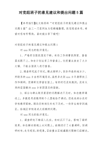 对党组班子的意见建议和提出问题5篇
