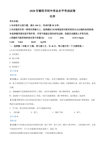 精品解析：湖南省衡阳市2020年中考化学试题（解析版）