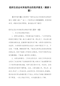 组织生活会对其他同志的批评意见（最新5篇）