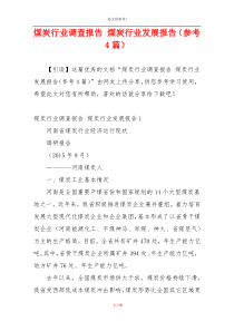 煤炭行业调查报告 煤炭行业发展报告（参考4篇）