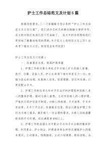 护士工作总结范文及计划5篇